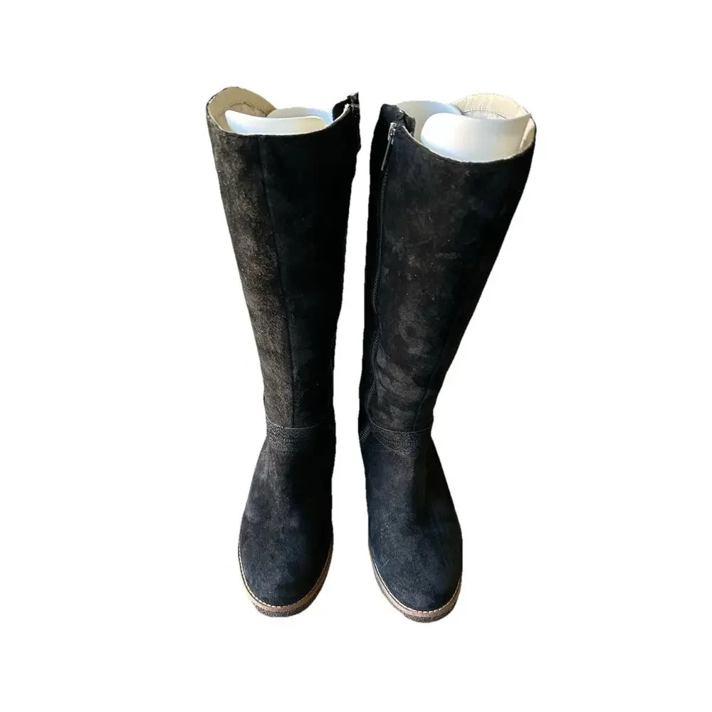 UGG Gellar Tall Boots Womens 7 Black Sheepskin Lined Suede Leather 1013196